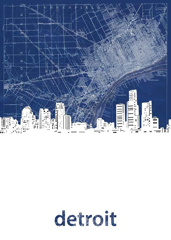 Detroit skyline blue