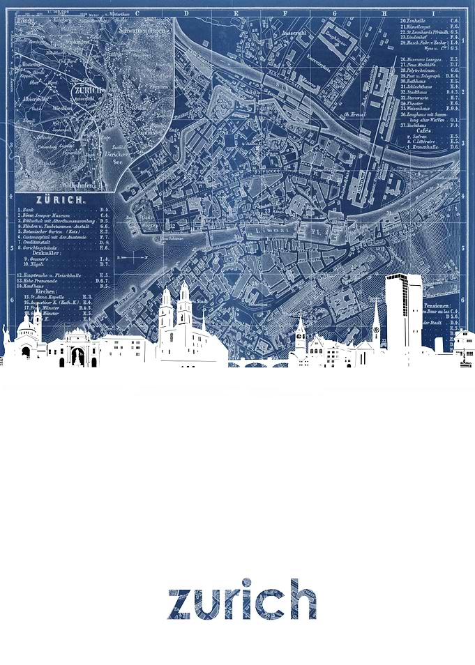 Zurich skyline blue