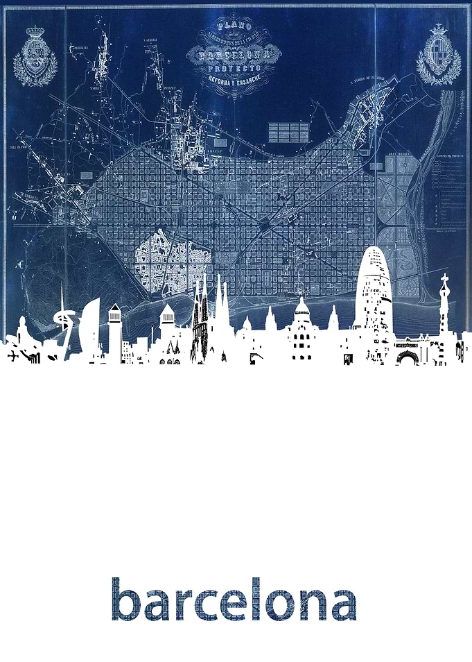 Barcelona skyline blue