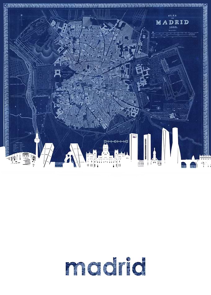 Madrid skyline blue