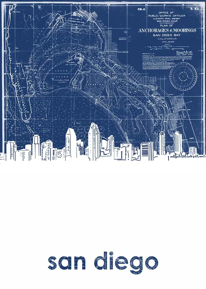 San Diego skyline blue