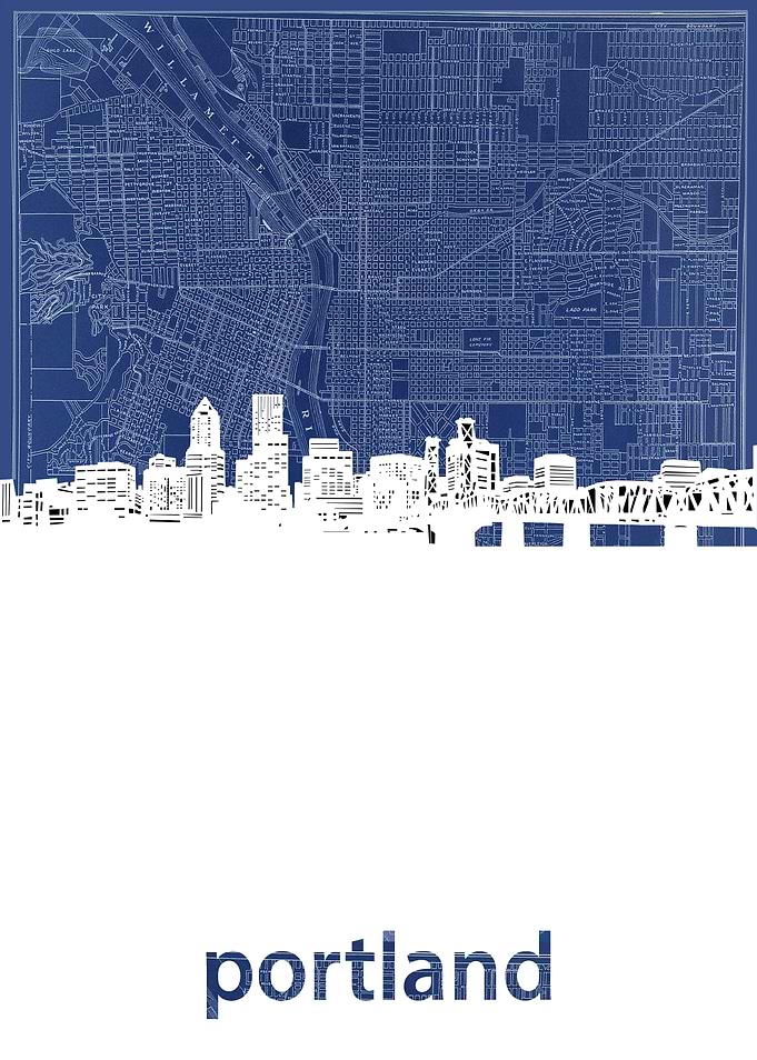 Portland skyline blue