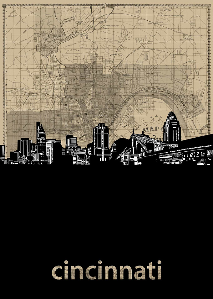 Cincinnati skyline sepia