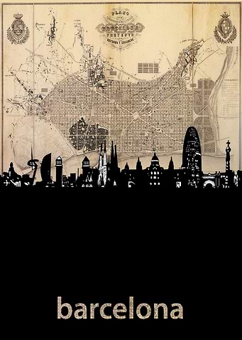 Barcelona skyline sepia