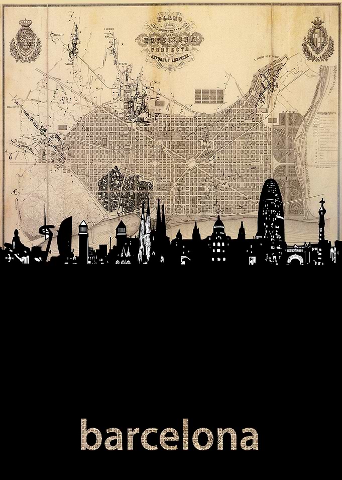 Barcelona skyline sepia