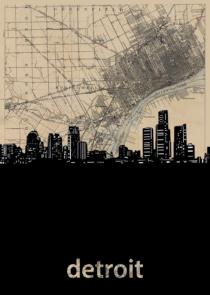 Detroit skyline sepia
