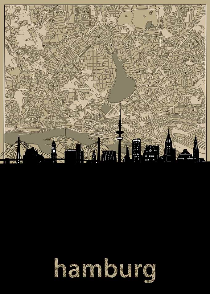 Hamburg skyline sepia