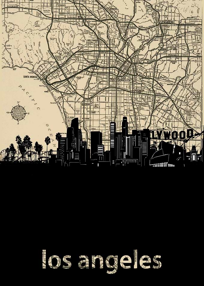 Los Angeles skyline sepia