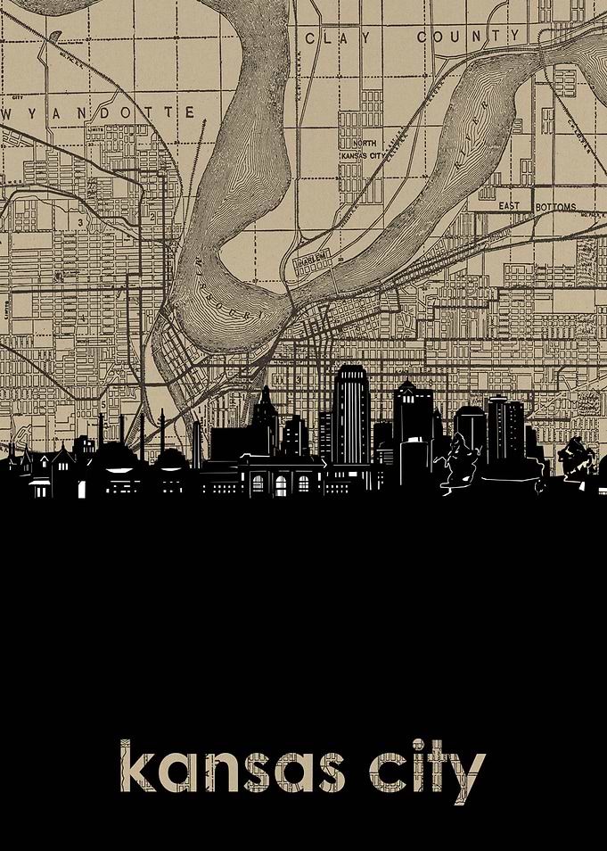 Kansas city skyline sepia