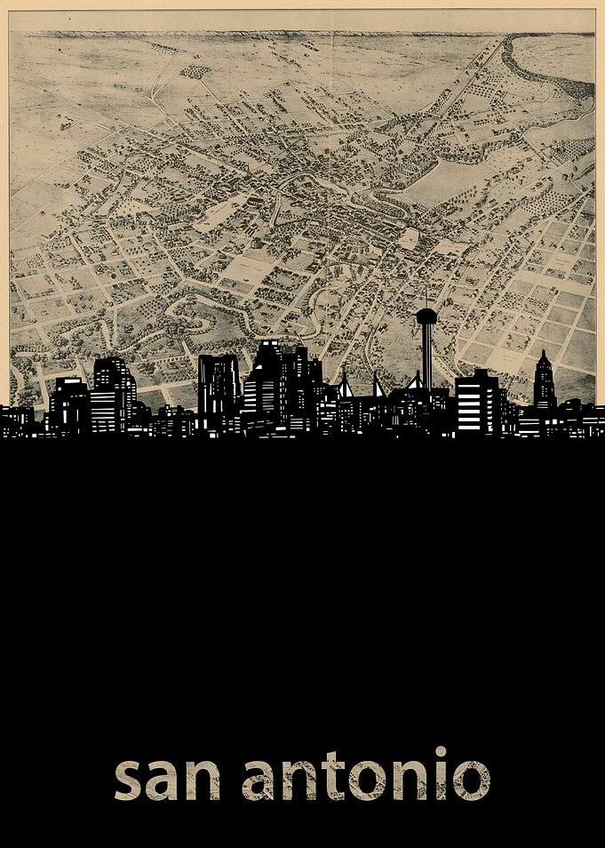 San Antonio skyline sepia
