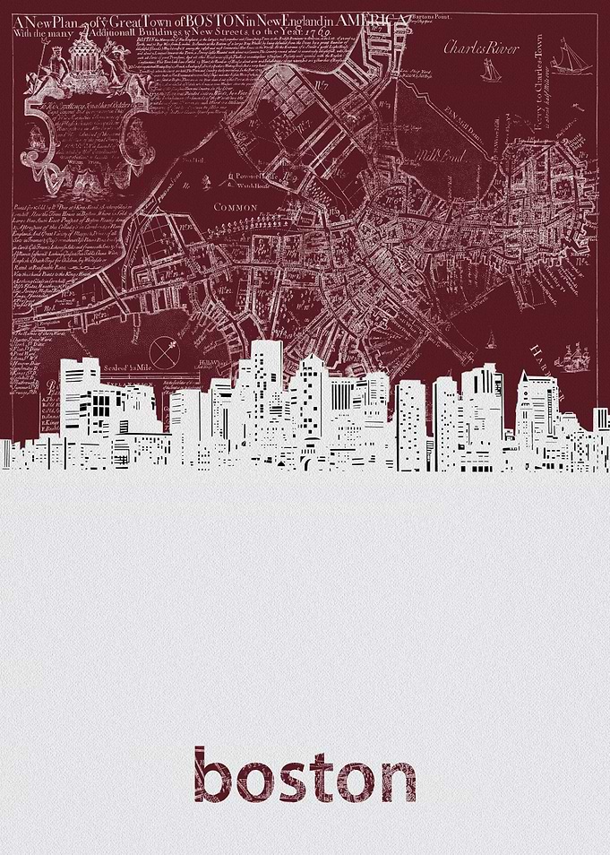 Boston skyline red