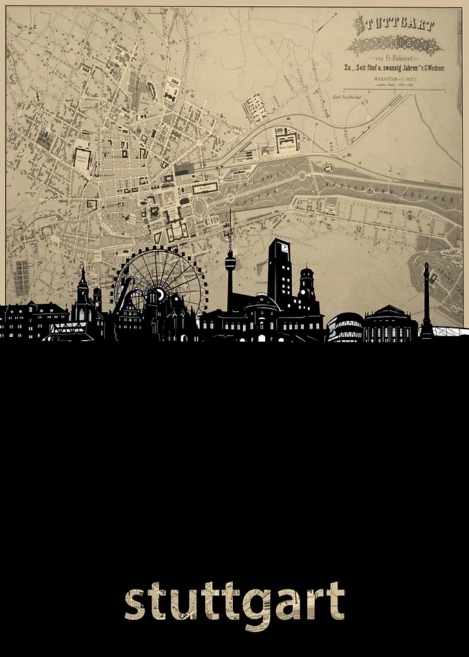 Stuttgart skyline sepia