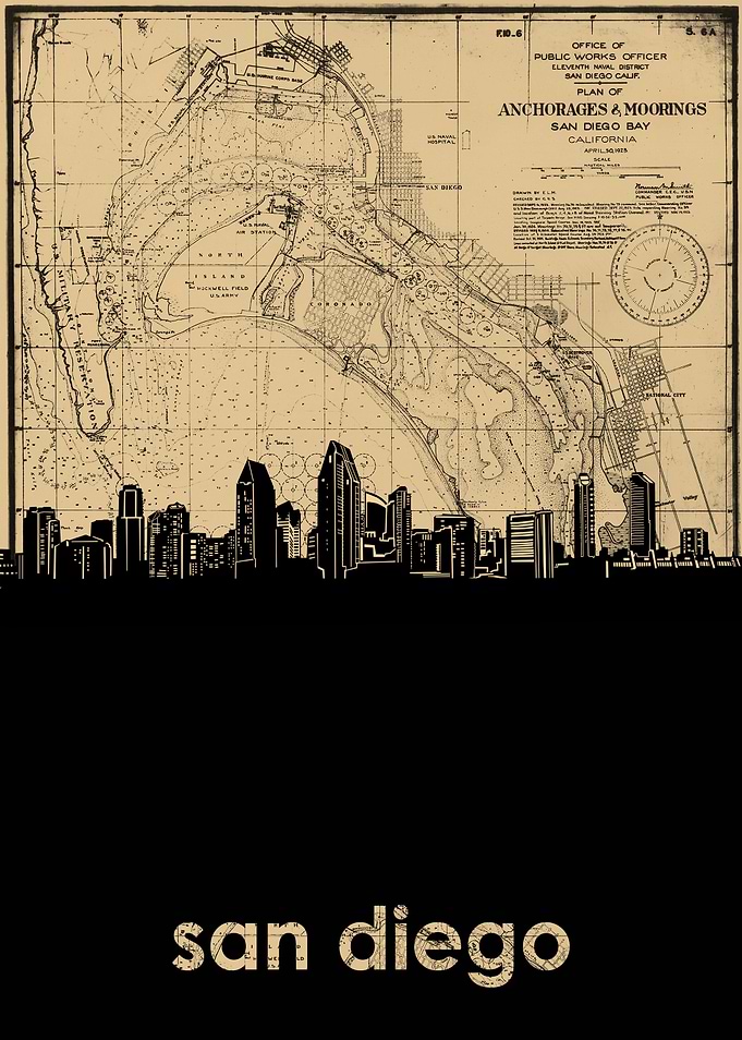 San Diego skyline sepia