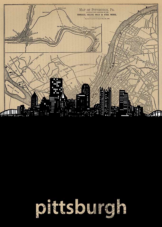 Pittsburgh skyline sepia