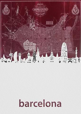 Barcelona skyline red