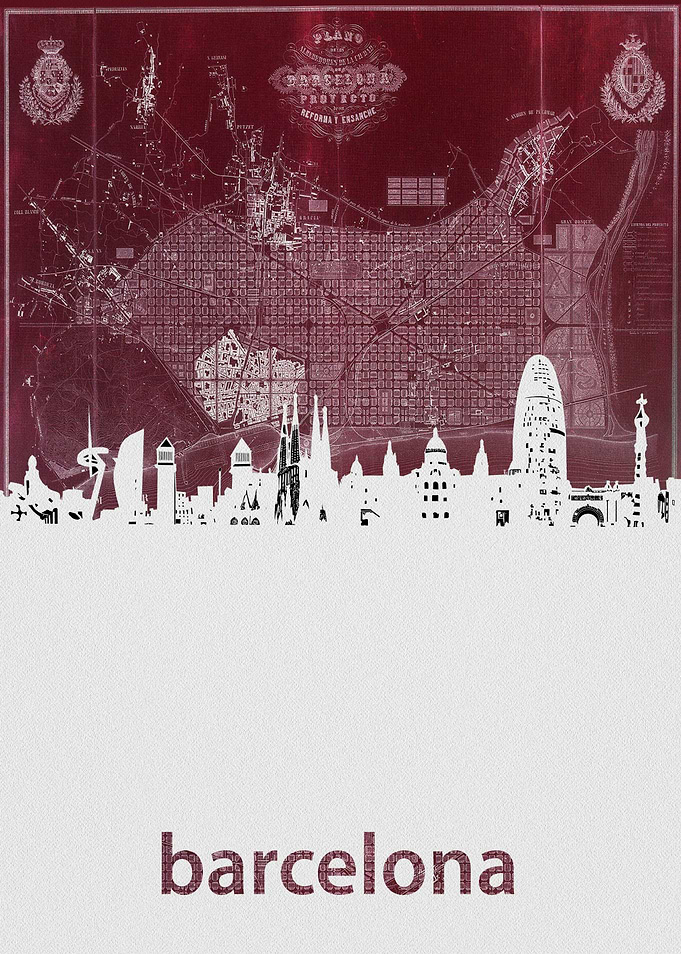 Barcelona skyline red