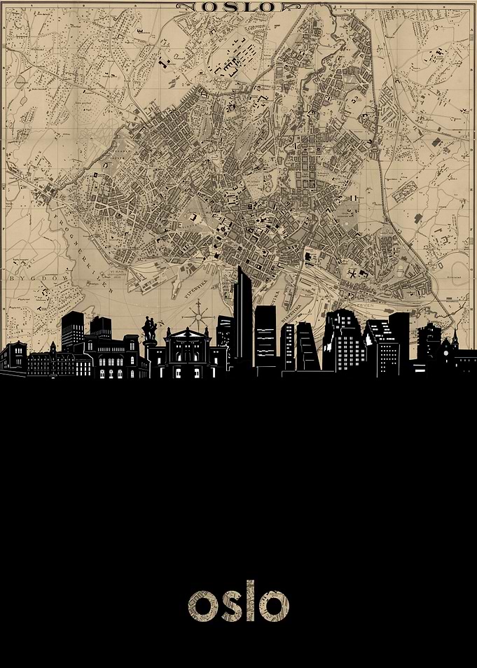 Oslo skyline sepia