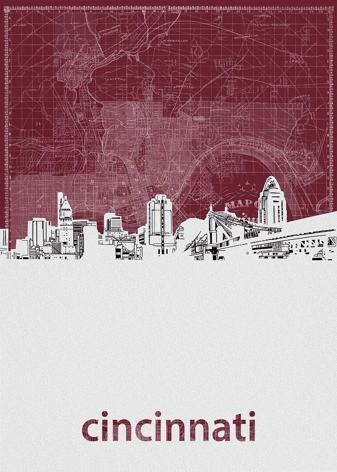 Cincinnati skyline red