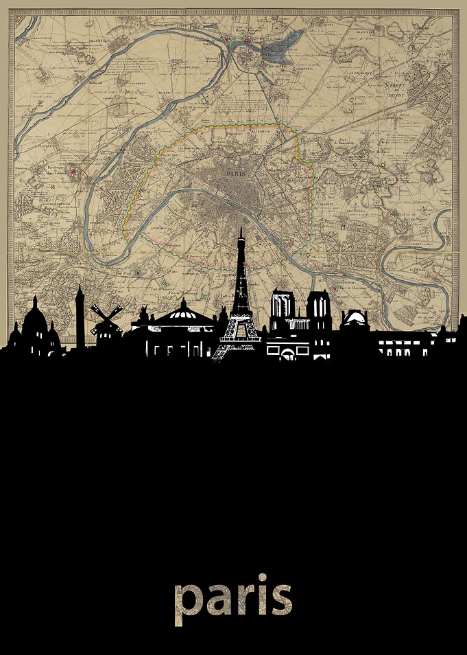 Paris skyline sepia