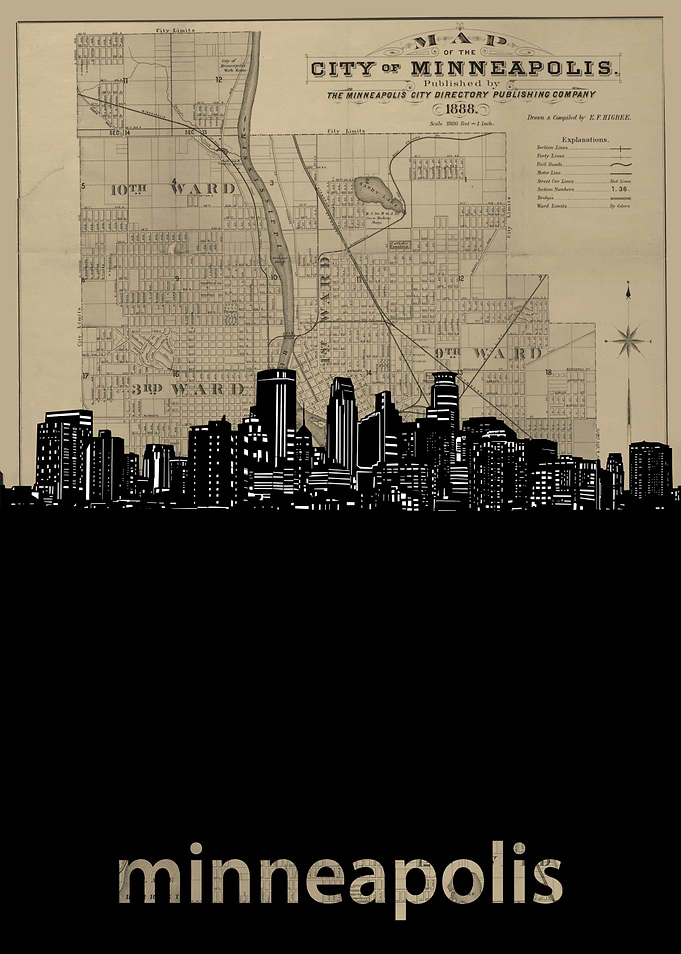 Minneapolis skyline sepia