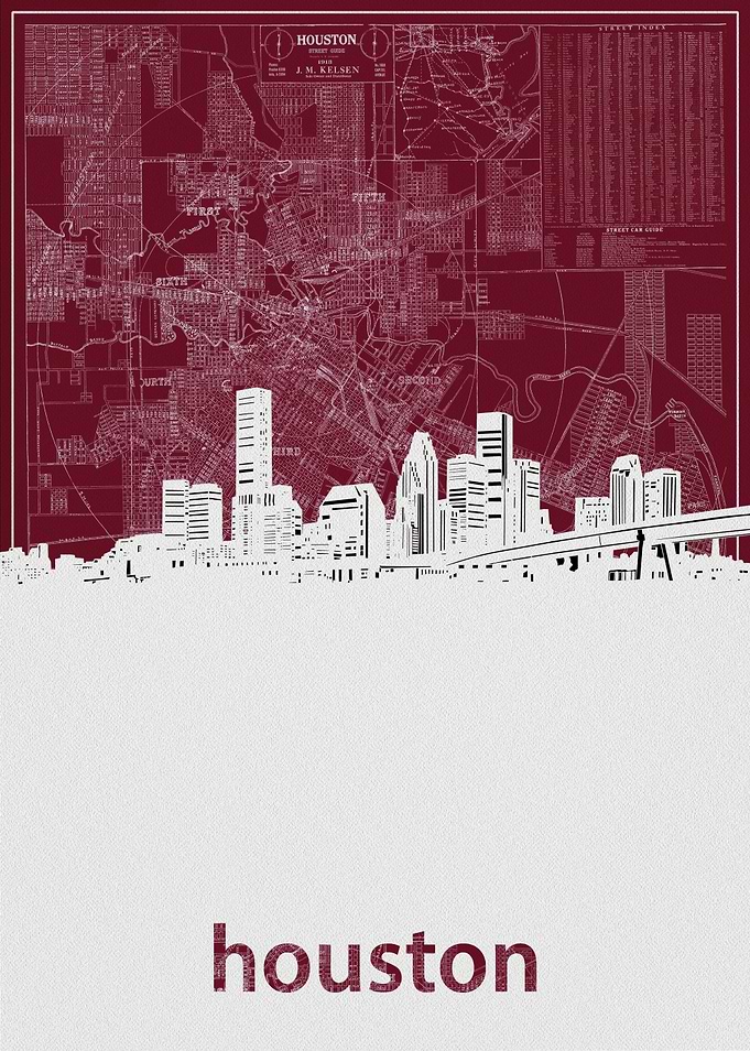 Houston skyline red