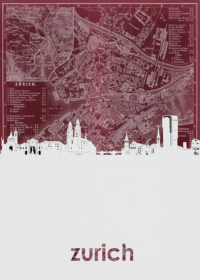 Zurich skyline red