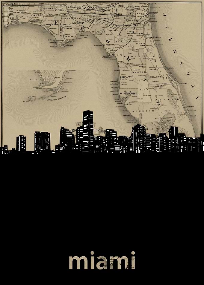 Miami skyline sepia