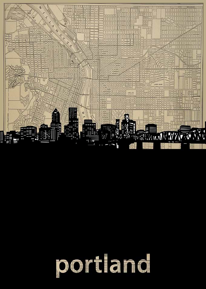 Portland skyline sepia