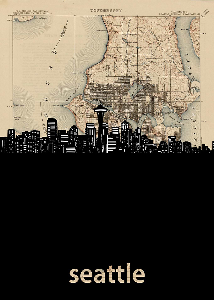Seattle skyline sepia
