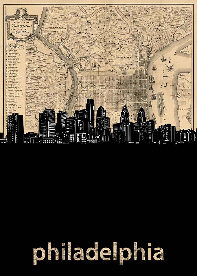 Philadelphia skyline sepia