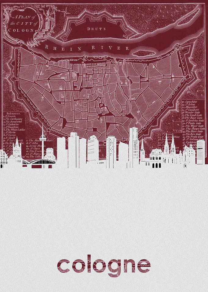 Cologne skyline red