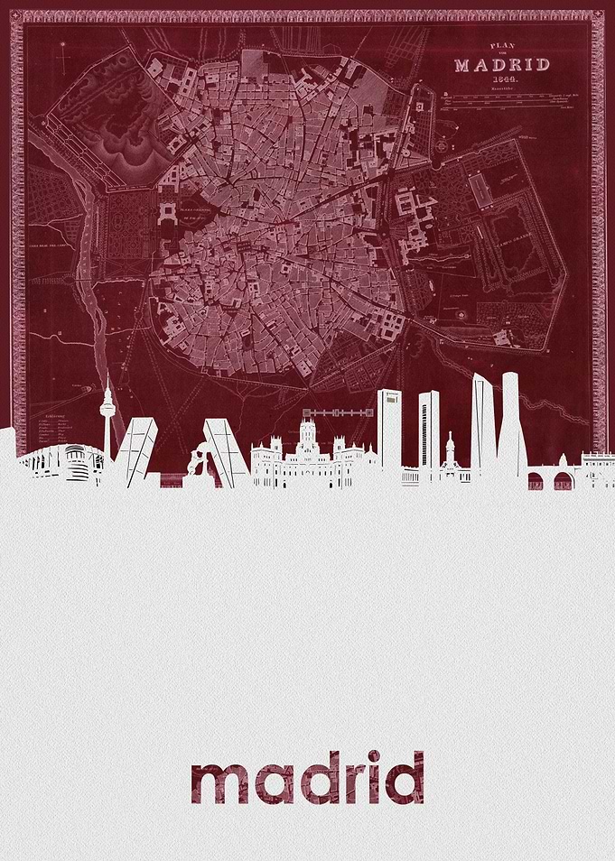 Madrid skyline red