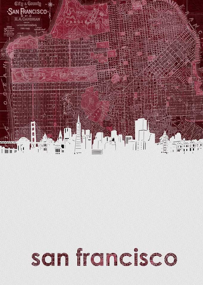 San Francisco skyline red