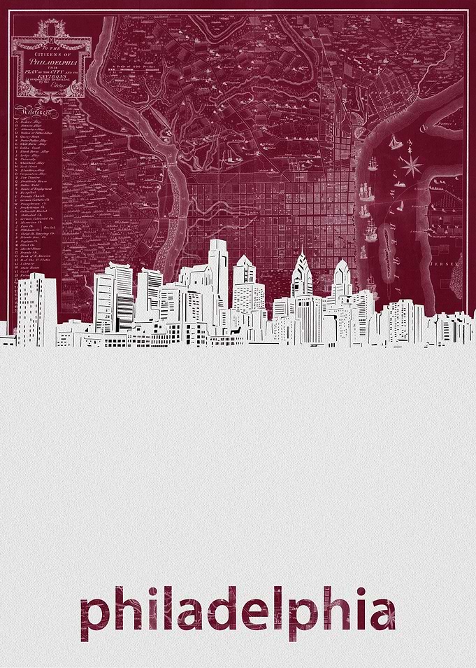 Philadelphia skyline red