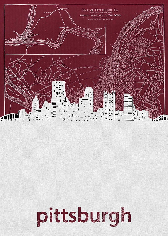 Pittsburgh skyline red