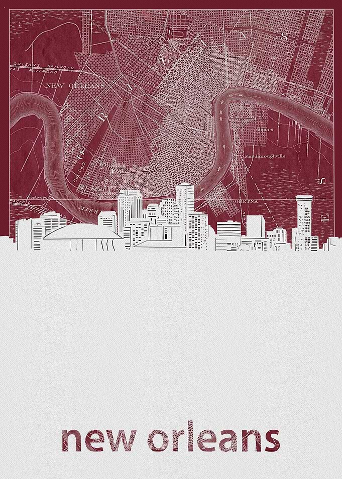 New Orleans skyline red