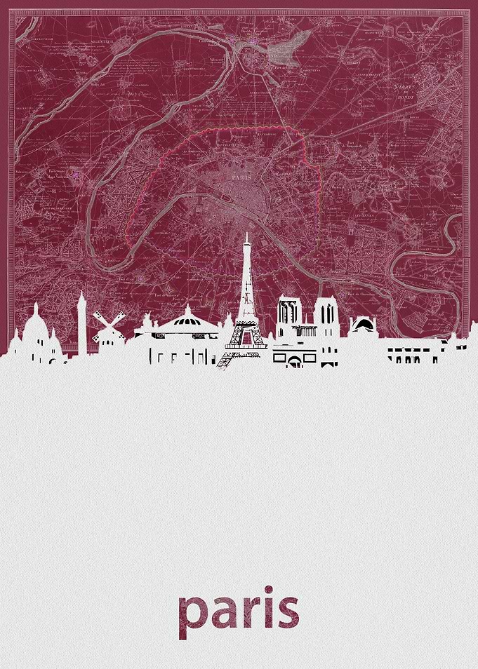 Paris skyline red
