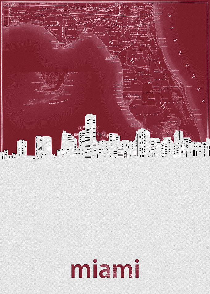 Miami skyline red