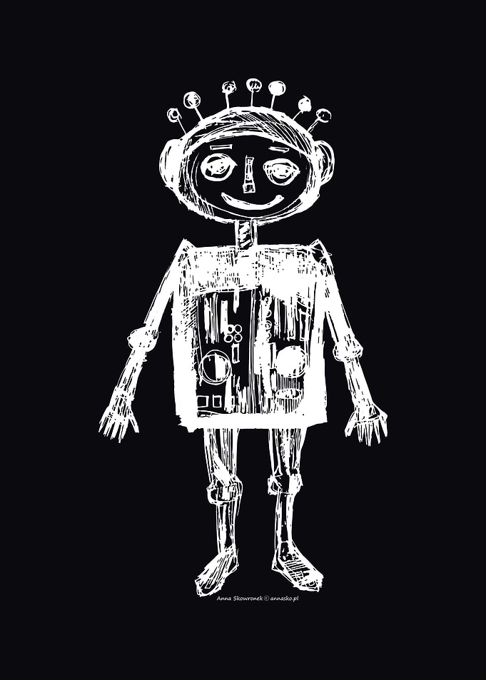 Little robot black white