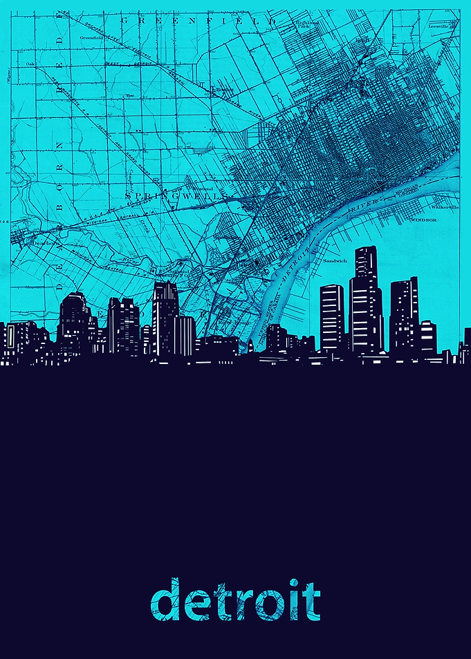 Detroit skyline turquoise