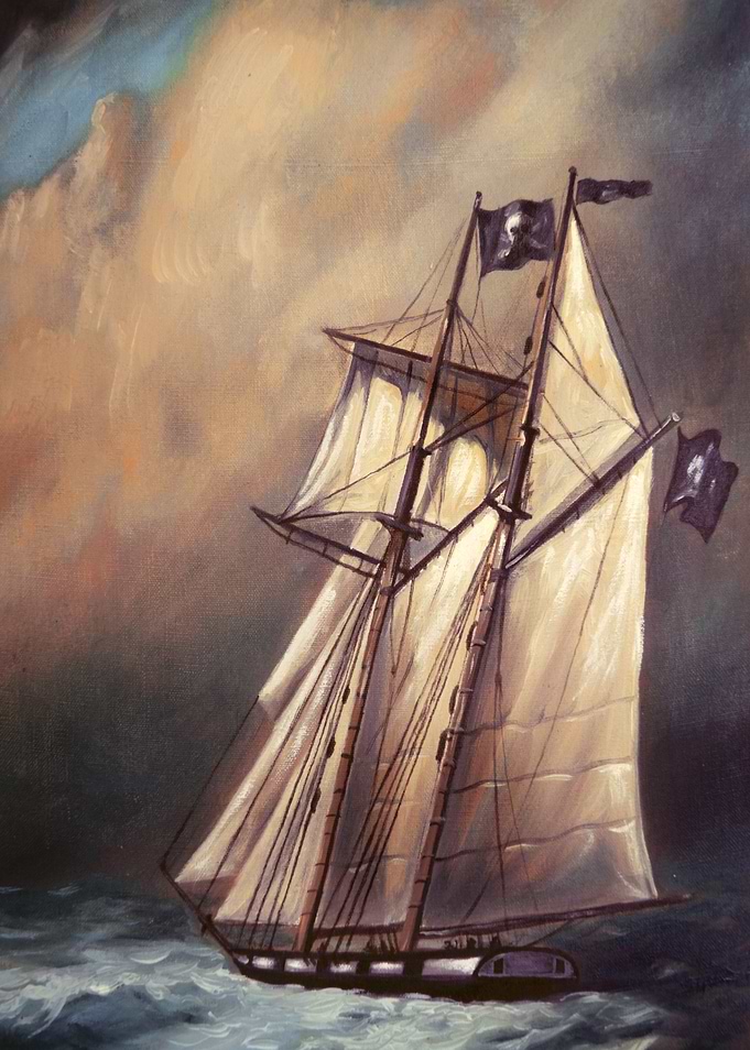 Pirate schooner in stormy
