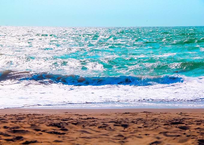 blue sandy beach in summer