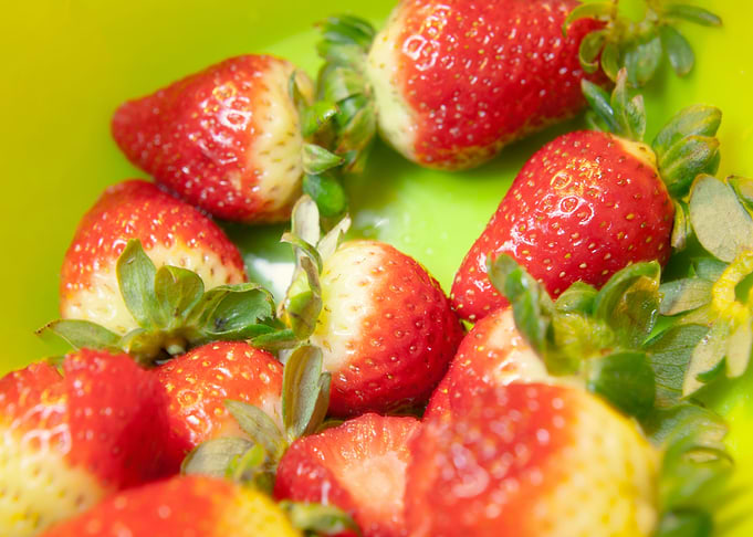 Strawberries red green CU