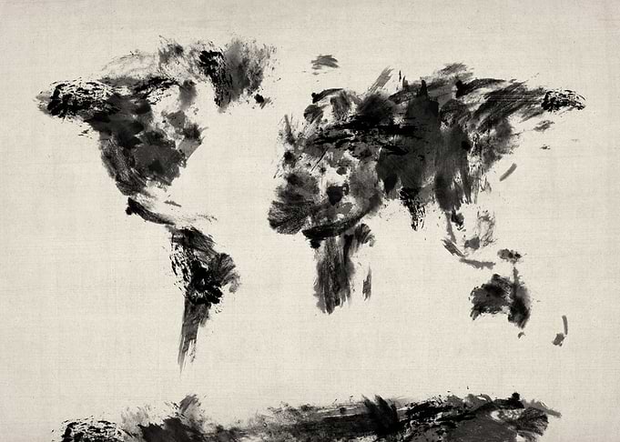World Map Painting BW