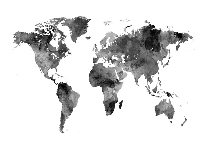 World Map Watercolor BW