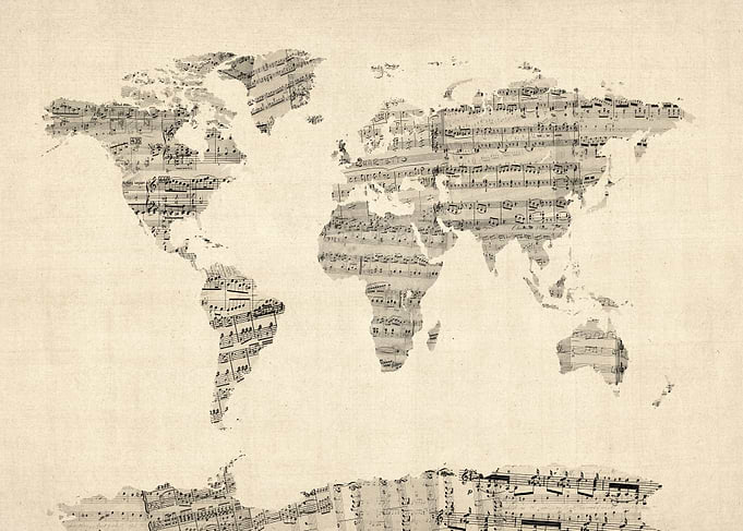 Old Sheet Music World Map