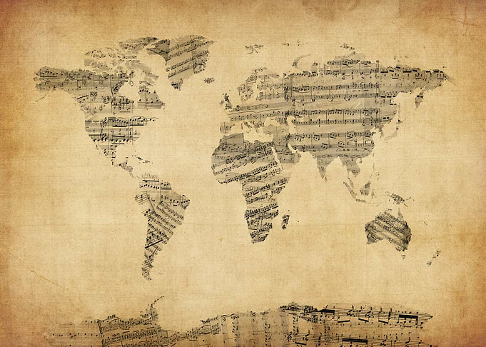Old Sheet Music World Map