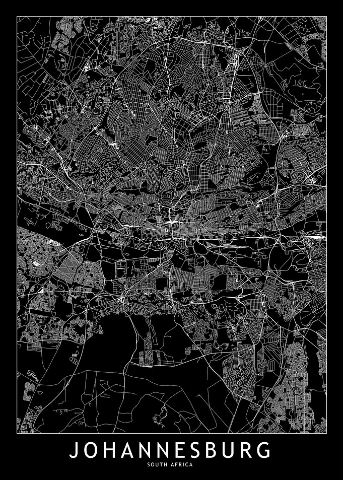 Johannesburg Black Map