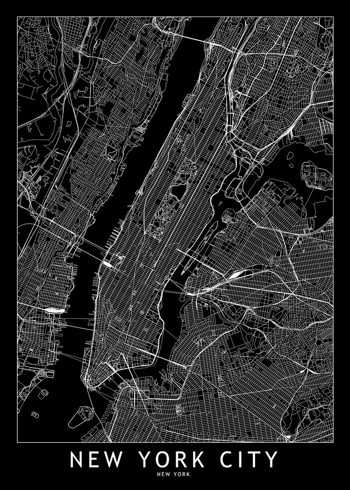 New York City Black Map