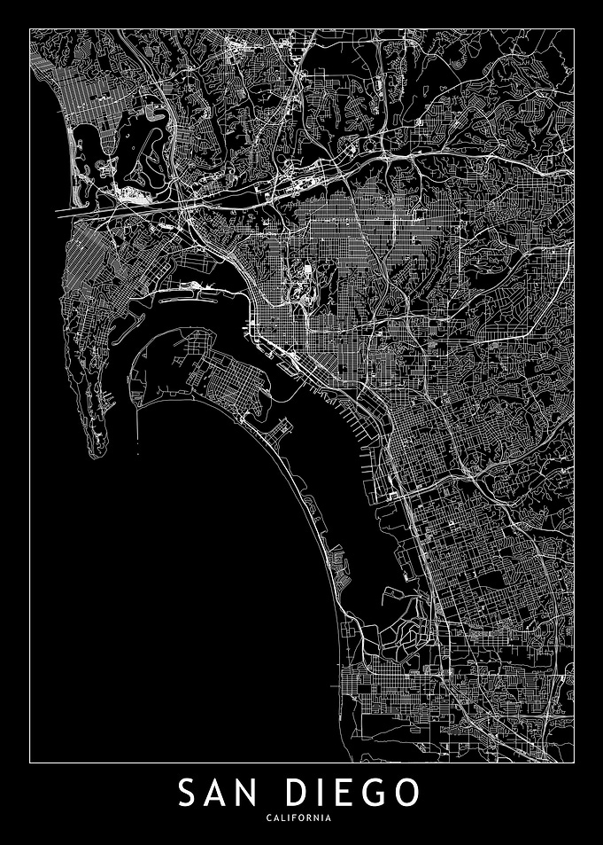 San Diego Black Map